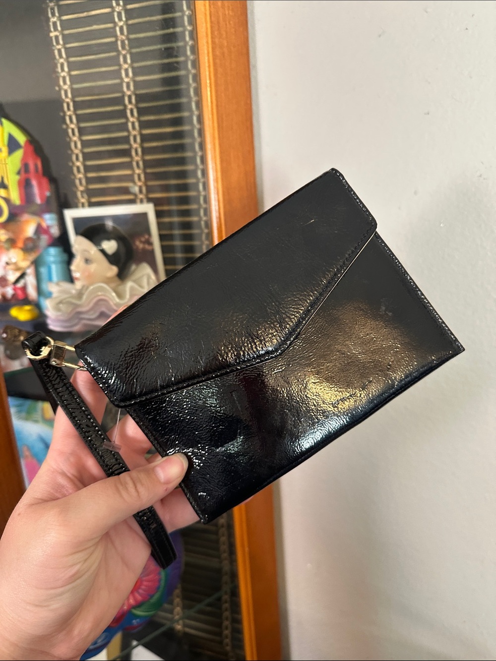 Halogen Black Patent Envelope Wristlet Clutch